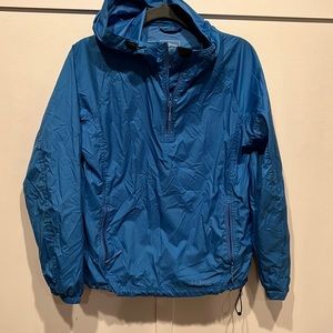 LL Bean 1/4 zip hooded rain pullover.